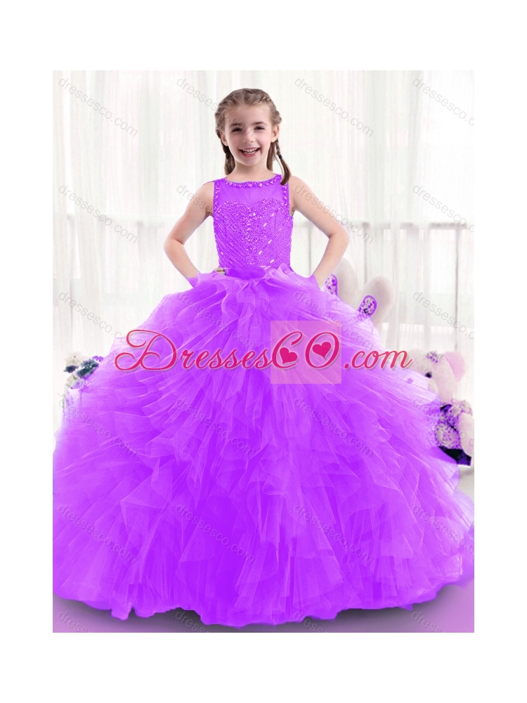 New Style Zipper Up Latest Flower Girl Dressess with Bateau