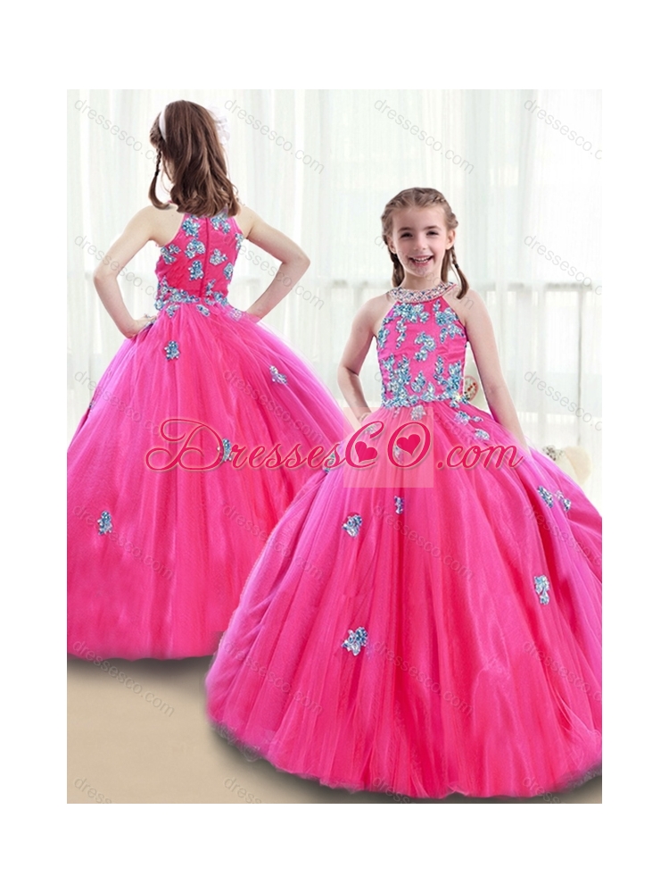 Classical High Neck Beading  Little girl Pageant Dress with Appliques