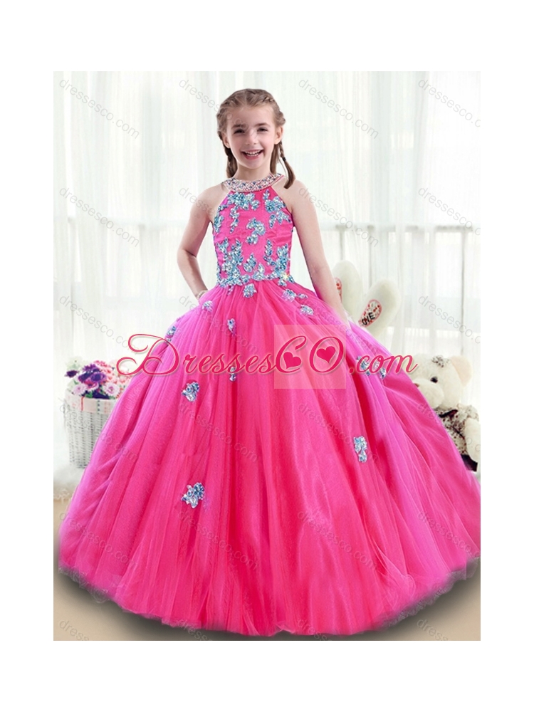 Classical High Neck Beading  Little girl Pageant Dress with Appliques