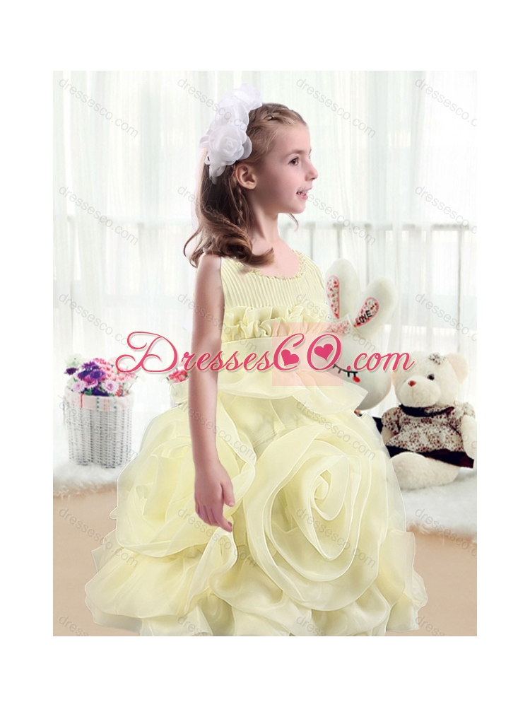 Lovely A Line Scoop  Latest Flower Girl Dress with Rolling Flowers