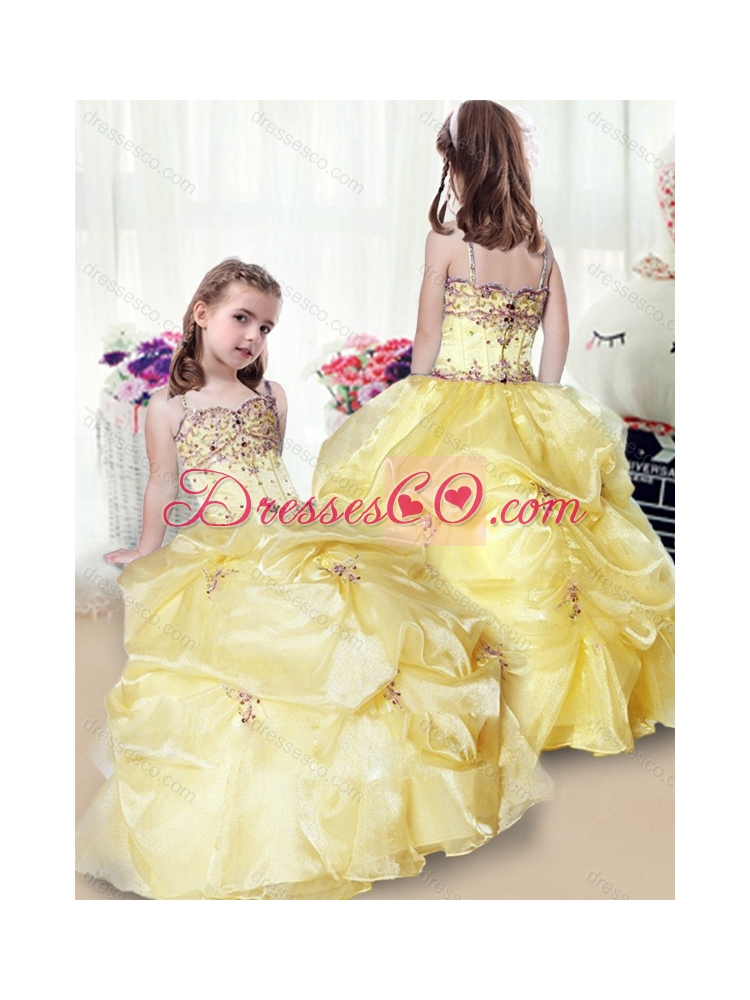 Wonderful Beading and Appliques Yellow Little Girl Pageant Gowns