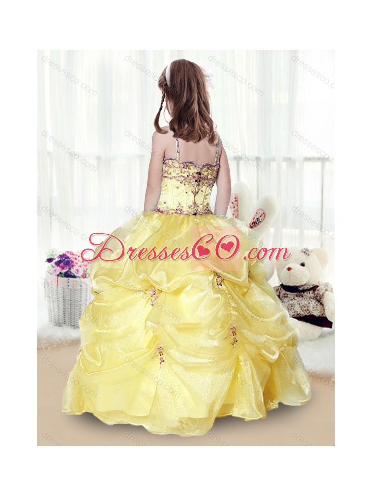 Wonderful Beading and Appliques Yellow Little Girl Pageant Gowns