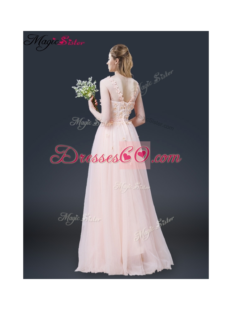 Lovely Empire Bateau Prom Dress with Appliques and Bowknot