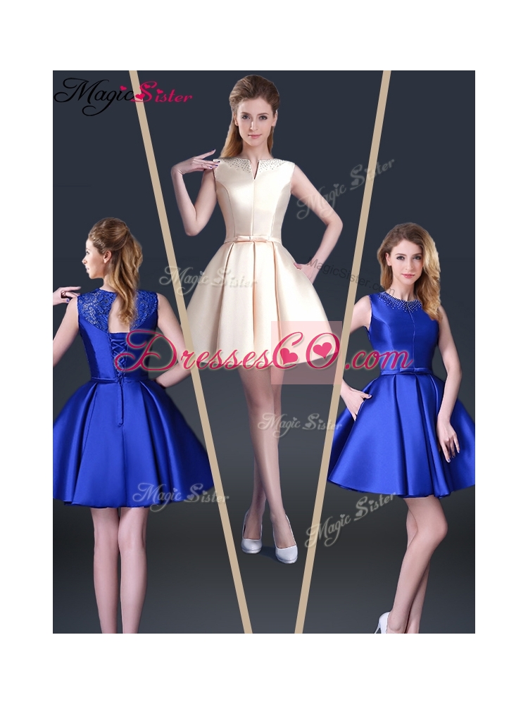 Beautiful Short Bateau Prom Dress with Bowknot and Beading