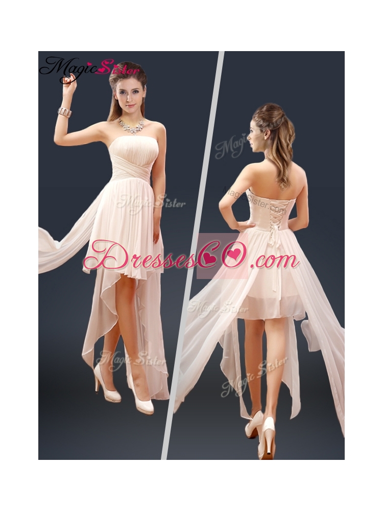 Cheap Champagne Asymmetrical Prom Dress with Ruching