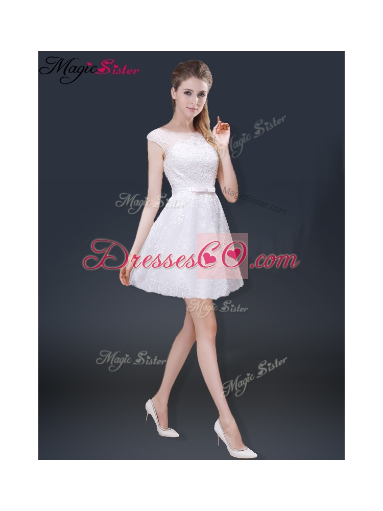 Lovely Cap Sleeves Prom Dress with with in Lace