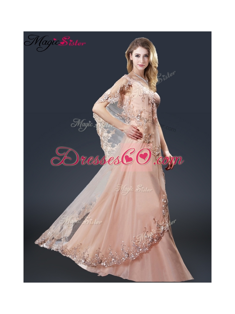 Luxurious One Shoulder Appliques Prom Dress in Peach