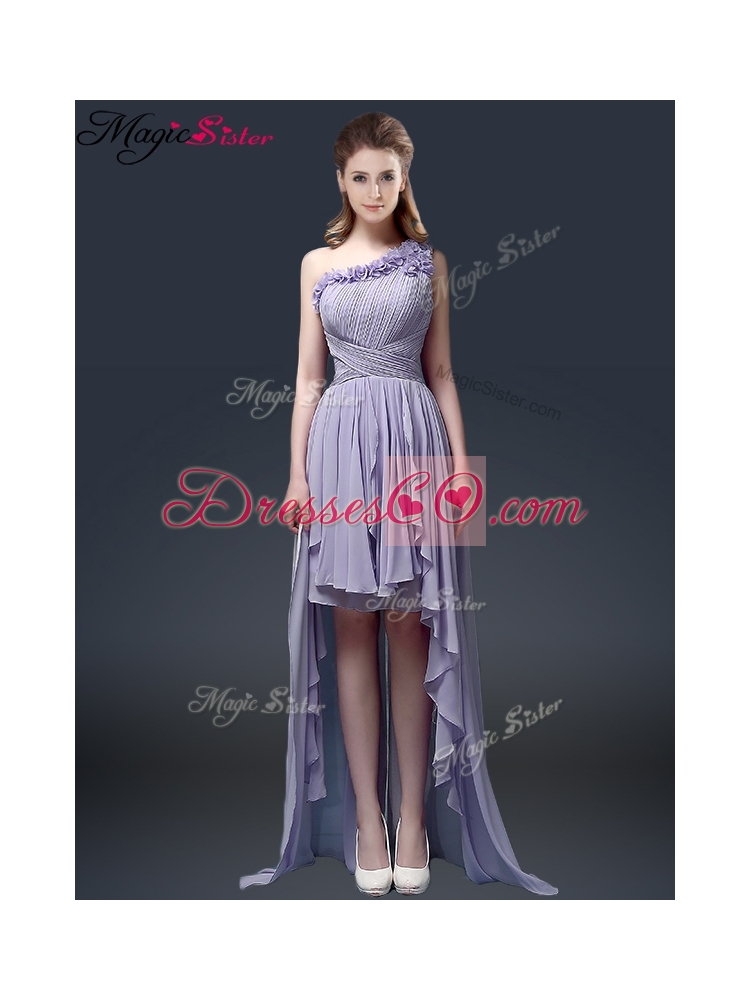 New Style One Shoulder High Low Ruffles Prom Dresses