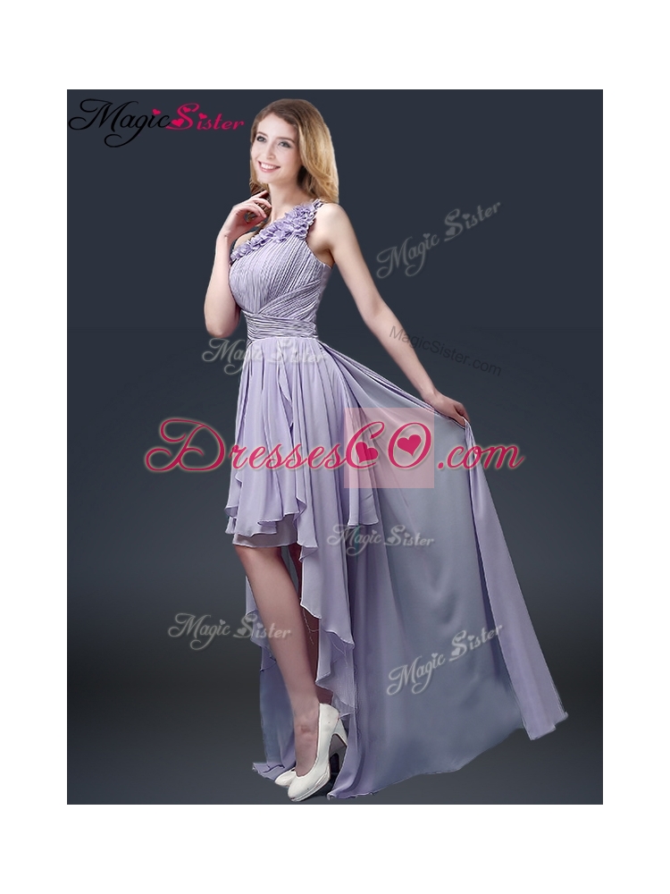 New Style One Shoulder High Low Ruffles Prom Dresses