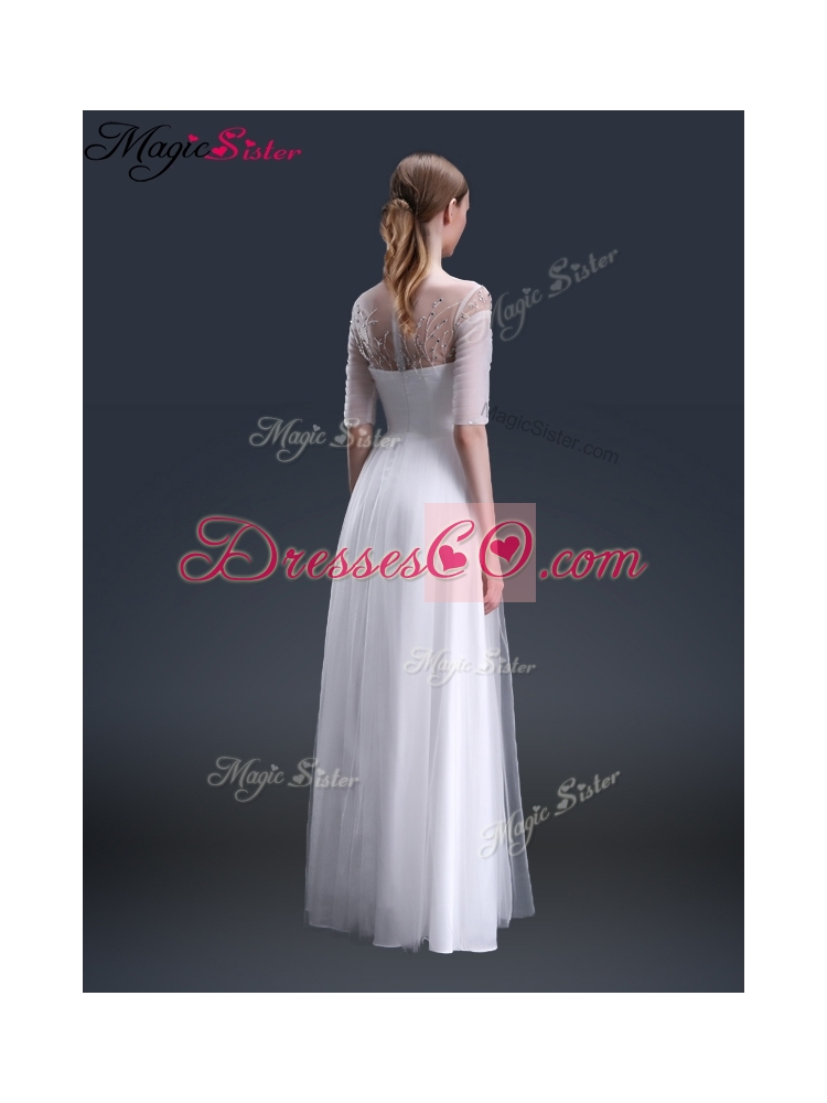 Popular Off the Shoulder Half Sleeves Prom Dress with Beading
