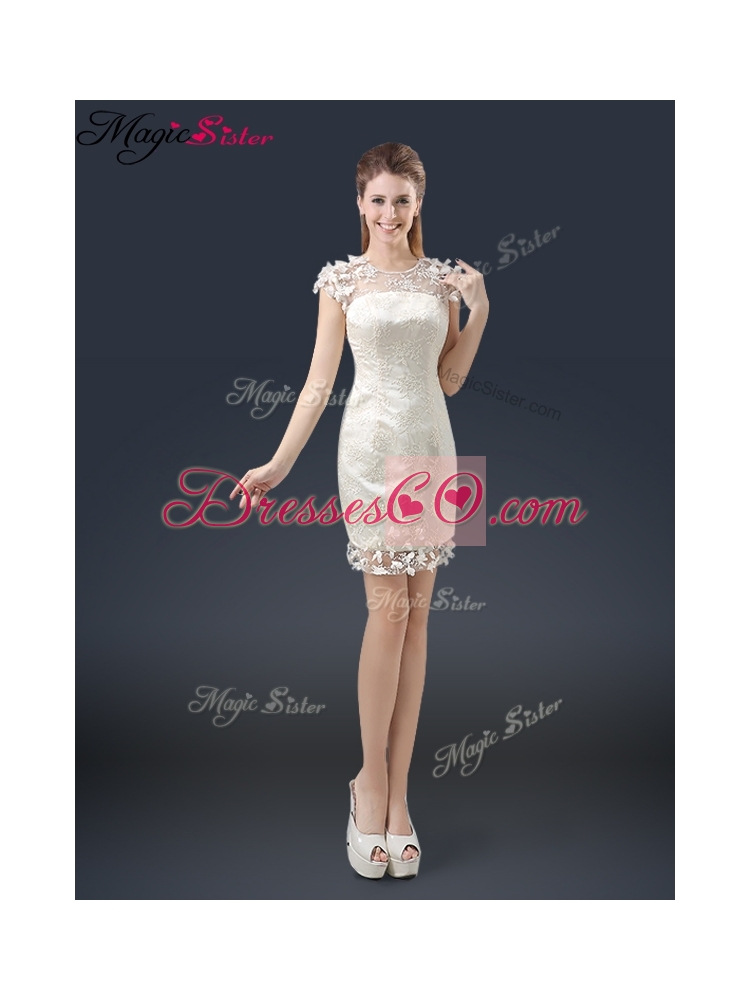 Elegant Mini Length Cap Sleeves Prom Dress with Appliques