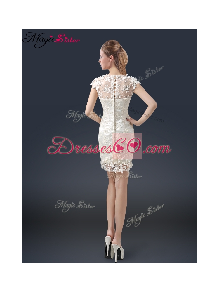 Elegant Mini Length Cap Sleeves Prom Dress with Appliques
