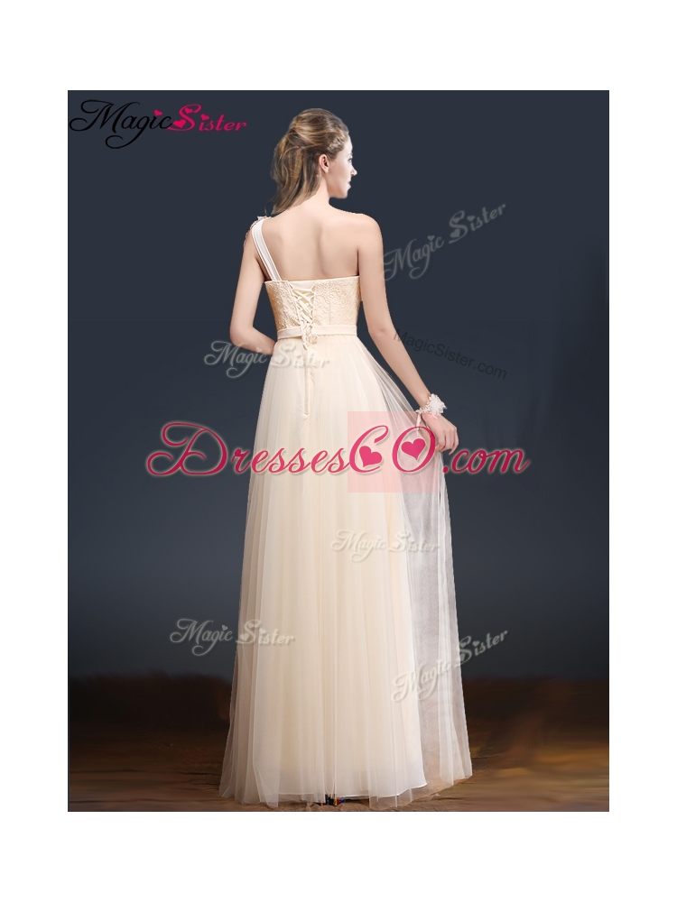 Elegant One Shoulder Prom Dress with Appliques and Beading