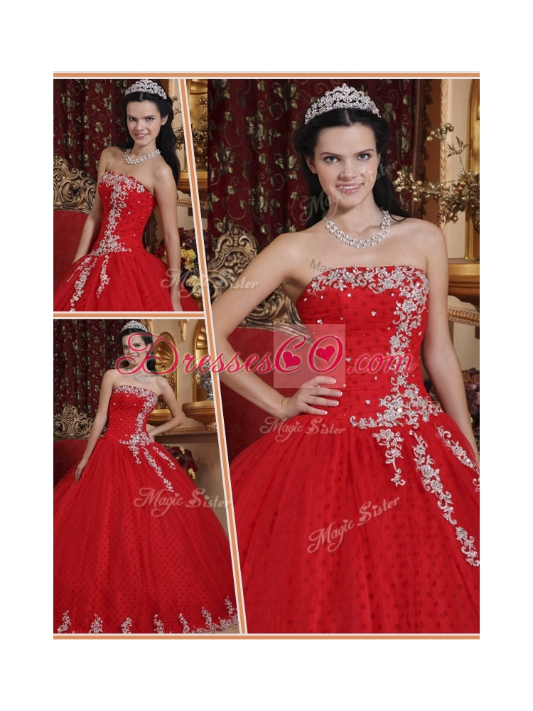 Latest Red Ball Gown Strapless Quinceanera Dresses