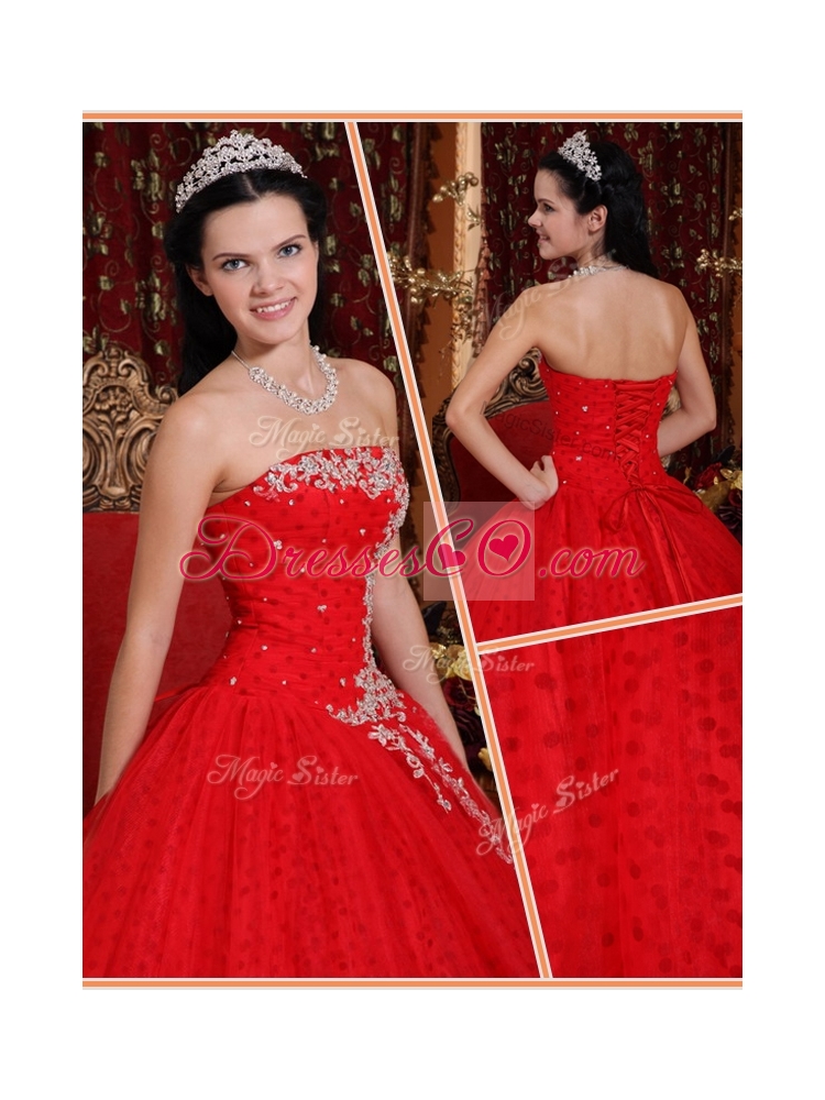Latest Red Ball Gown Strapless Quinceanera Dresses