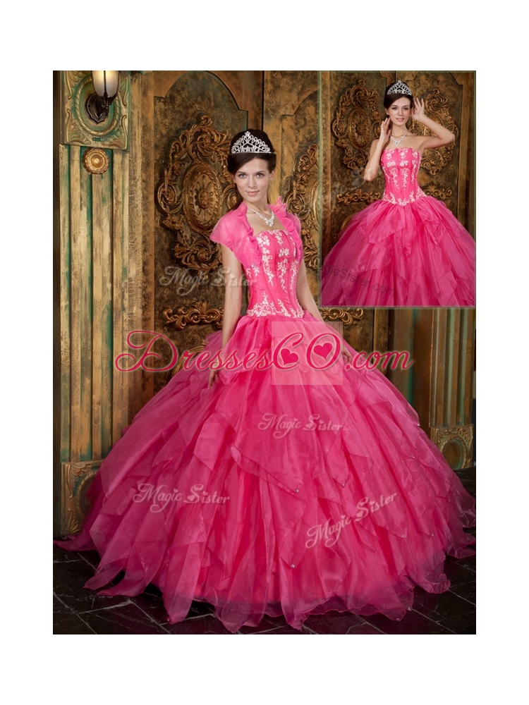 Appliques and Ruffles Hot Pink Quinceanera Dresses