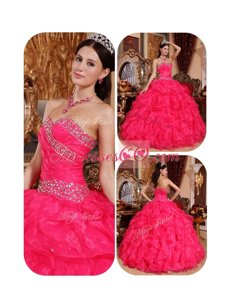 Coral Red Ball Gown Floor Length Quinceanera Dresses
