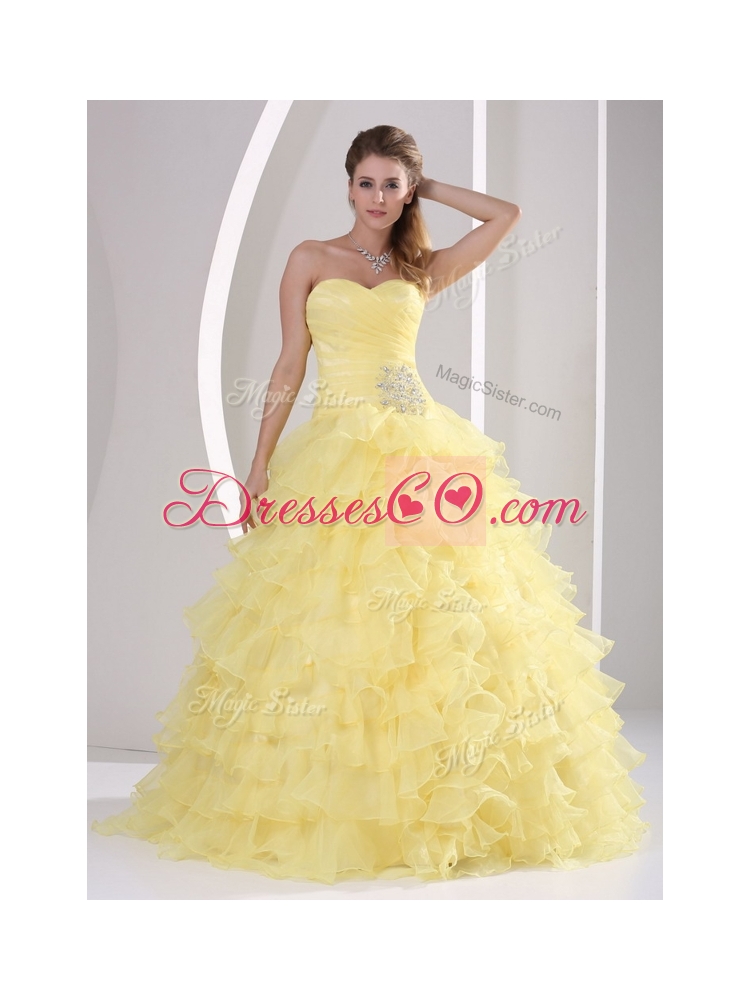 Quinceaners Dress with Appliques and Ruffled Layers