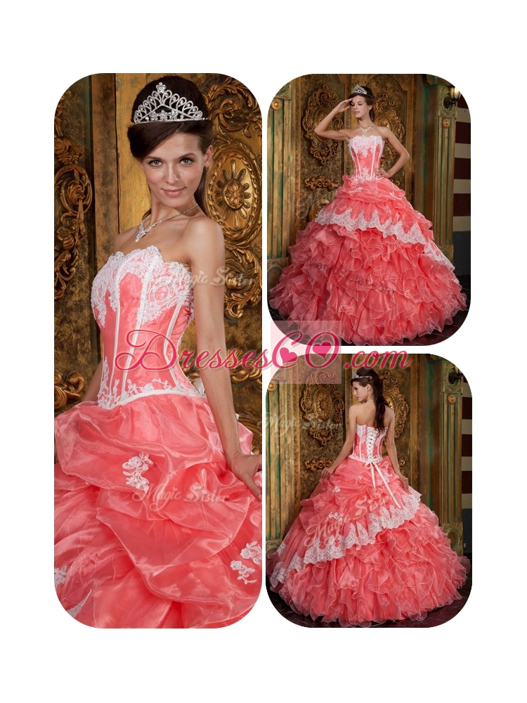 Waltermelon Quinceanera Dress with Appliques and Ruffles