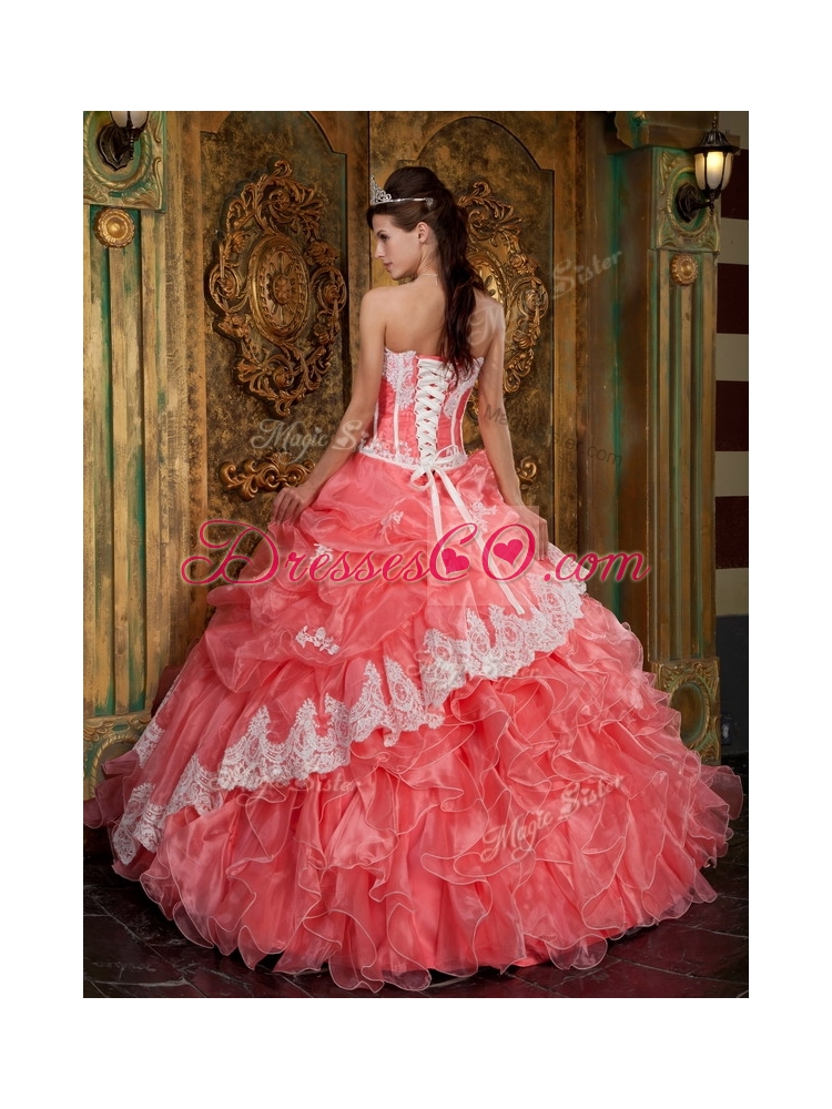 Waltermelon Quinceanera Dress with Appliques and Ruffles