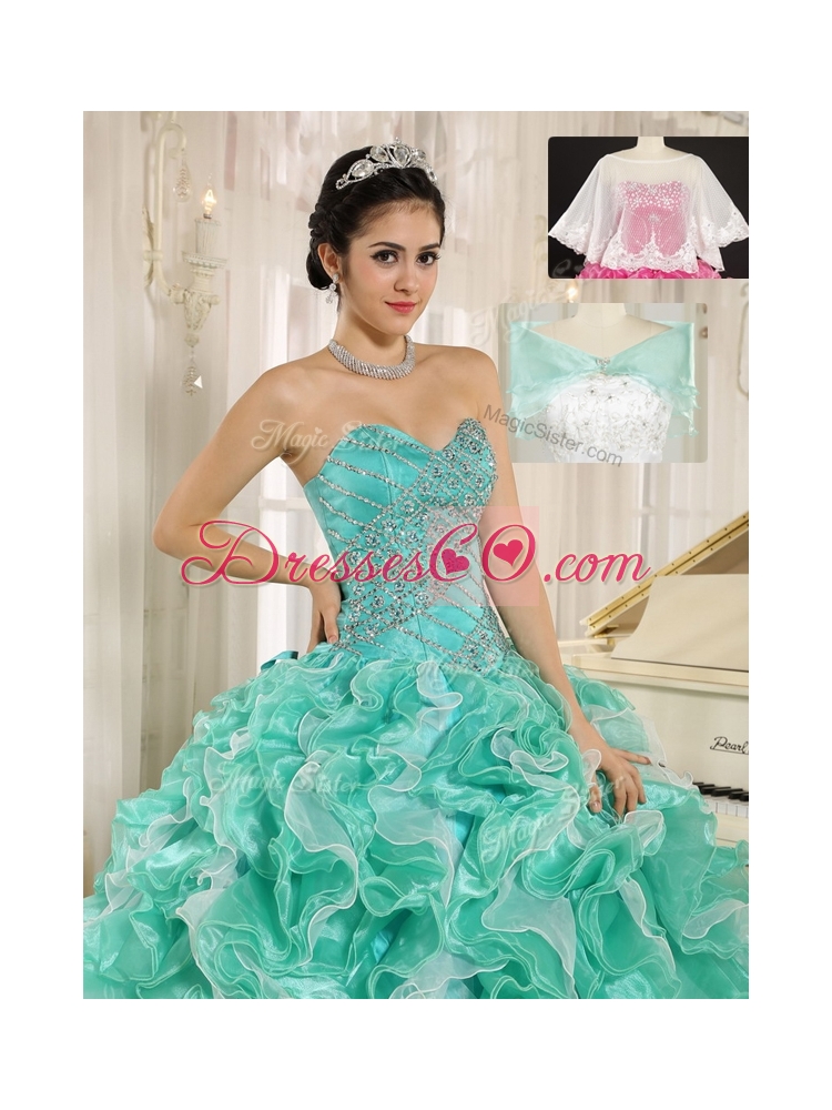 Brand New Apple Green Quinceanera Dress with Beading and Ruffles