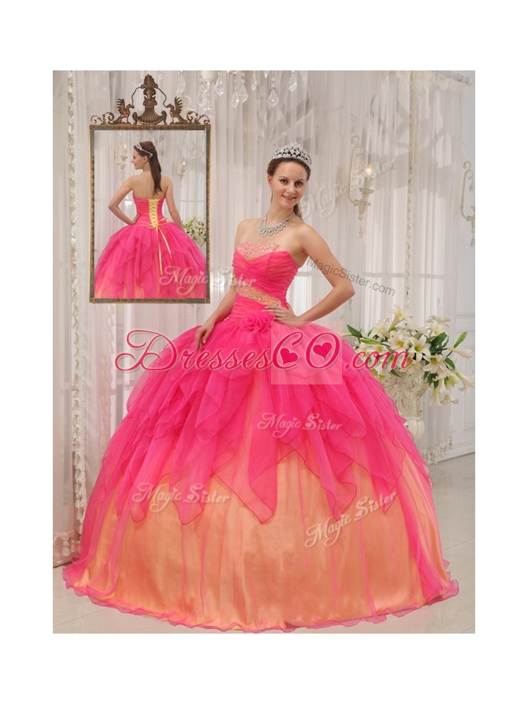 Classical Hot Pink Strapless Quinceanera Dress with Beading