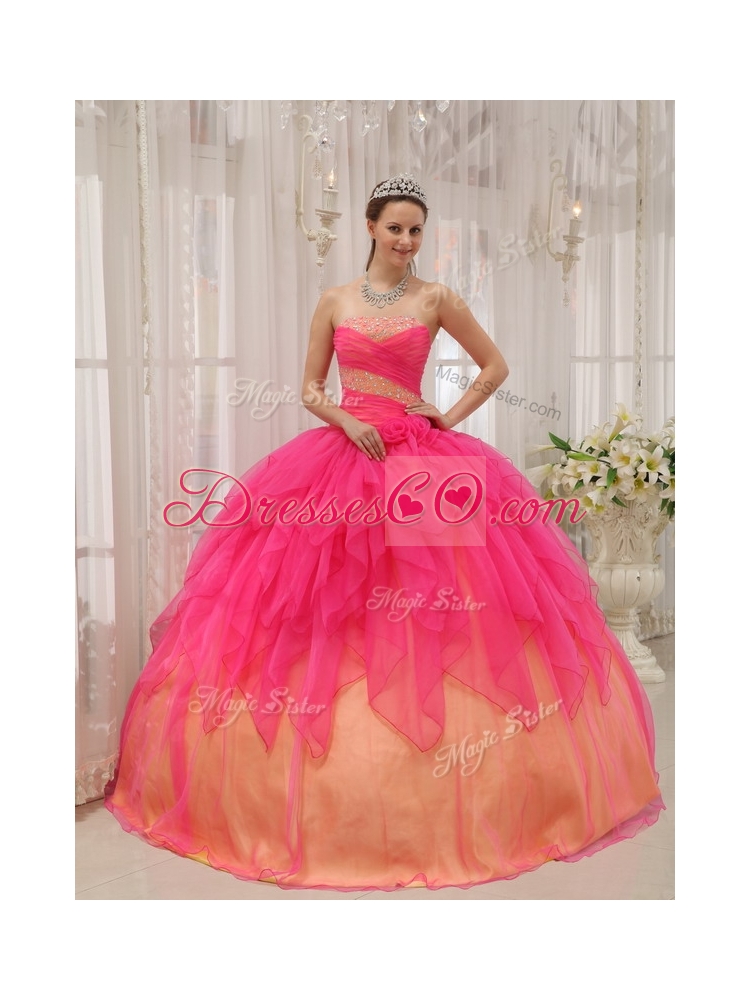Classical Hot Pink Strapless Quinceanera Dress with Beading
