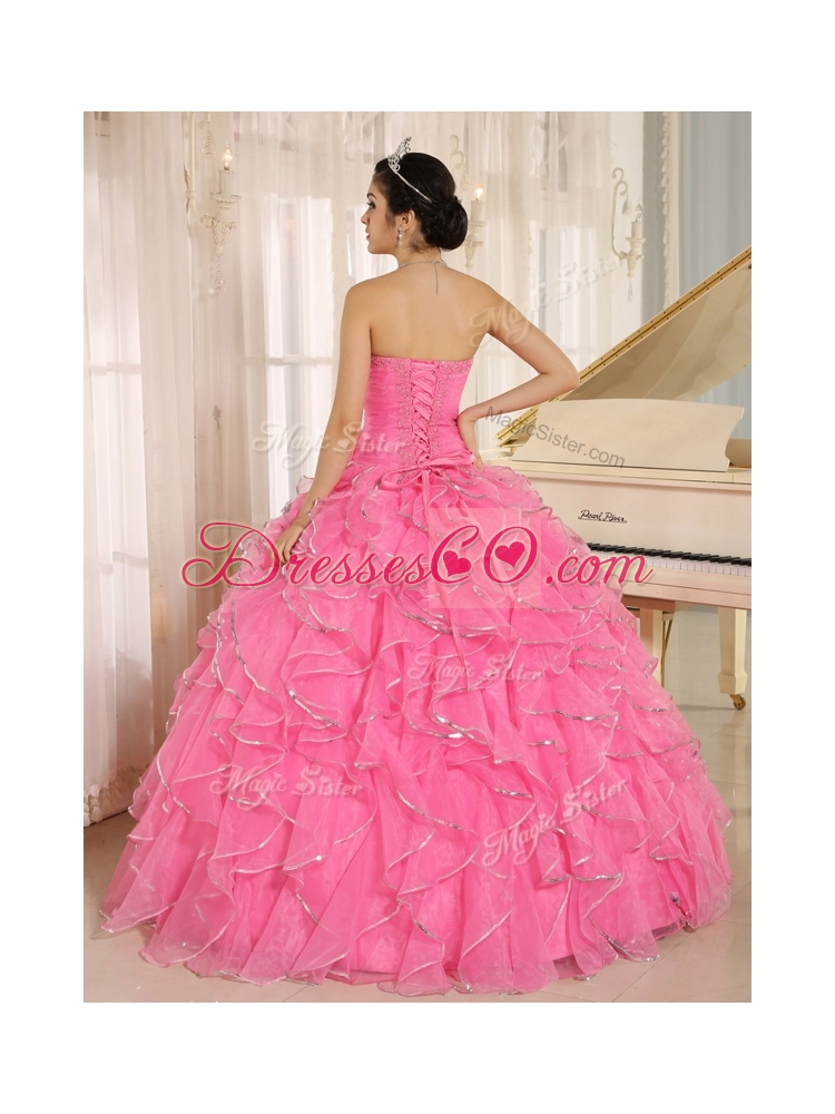 Popular Ruffles and Beading Quinceanera Dress in Rose Pink