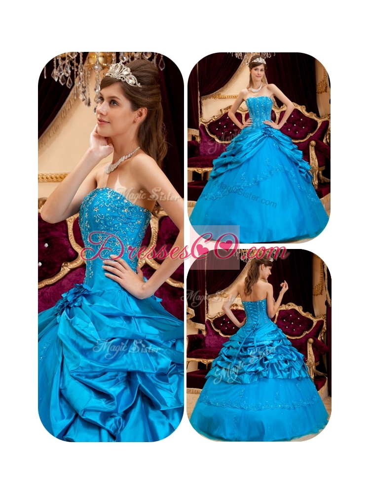 Cheap Teal Quinceanera Dress with Appliques and Beading