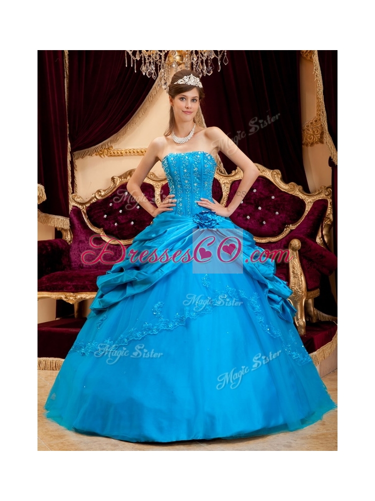 Cheap Teal Quinceanera Dress with Appliques and Beading