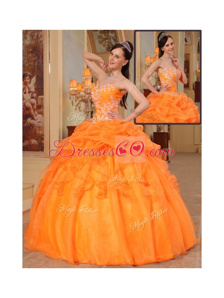 Cheap Appliques Quinceanera Dress in Orange Red