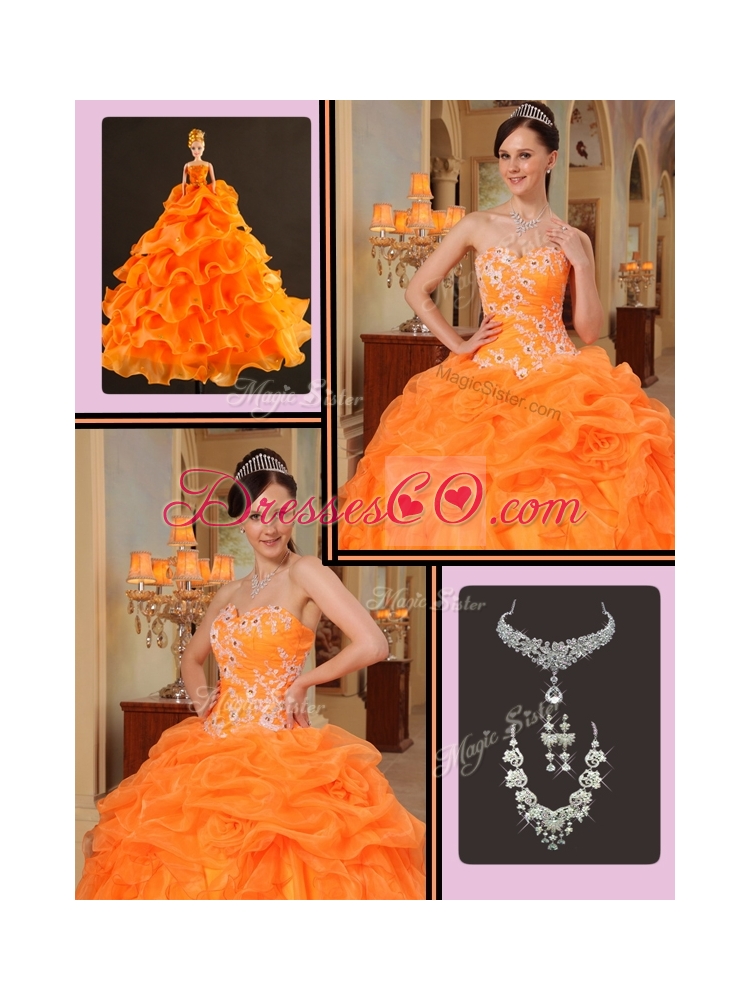 Cheap Appliques Quinceanera Dress in Orange Red