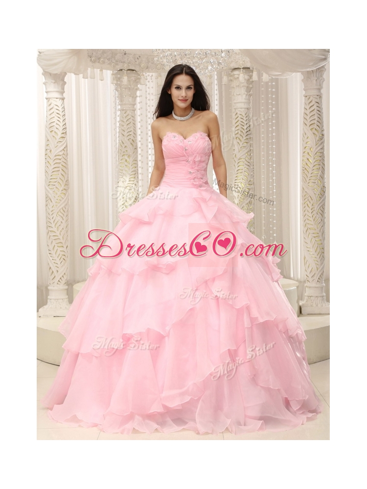 Cheap Beading and Ruffles Baby Pink Quinceanera Dresses