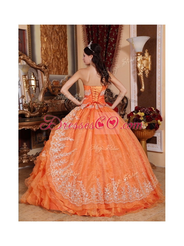 Cheap Orange Red Ball Gown Floor Length Quinceanera Dresses