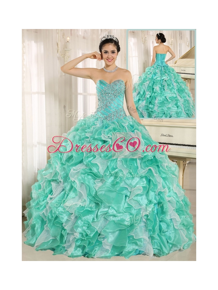 Cheap Beading and Ruffles Apple Green Quinceanera Dresses