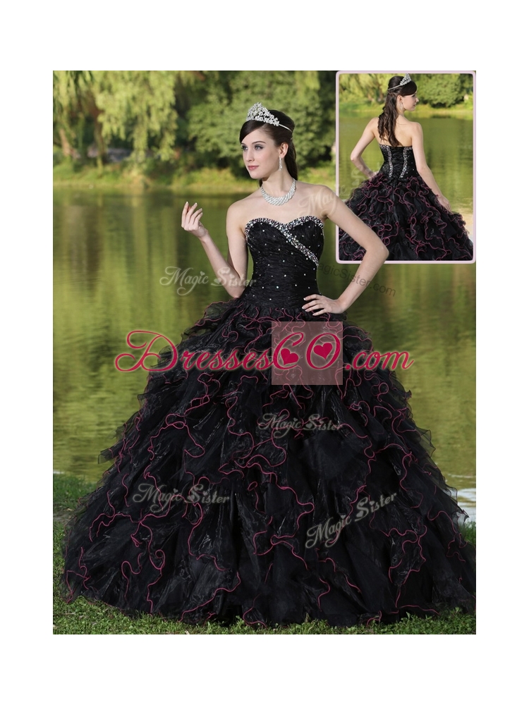 Cheap Ruffles Layered and Beading Quinceanera Dress in Black