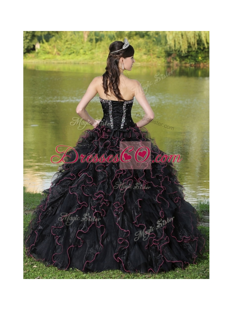 Cheap Ruffles Layered and Beading Quinceanera Dress in Black