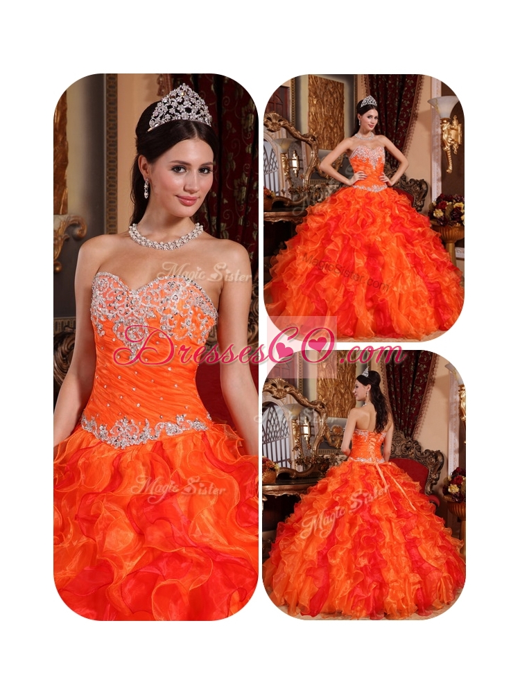 Classic Appliques and Beading Orange Quinceanera Dresses