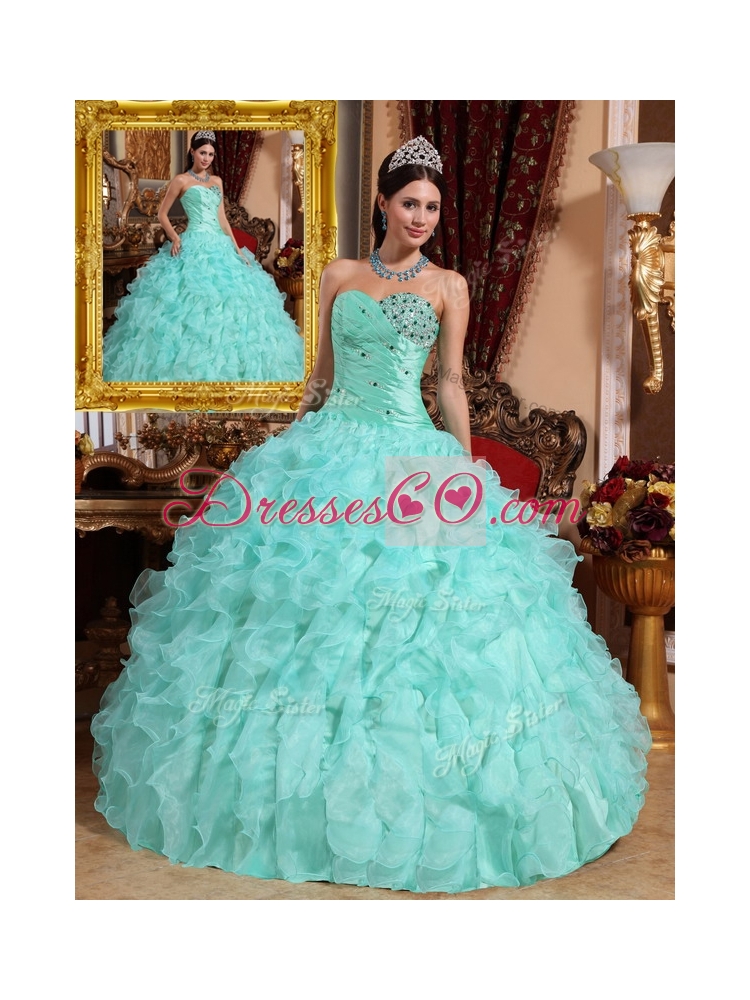 Classic Beading and Ruffles Quinceanera Dress in Apple Green
