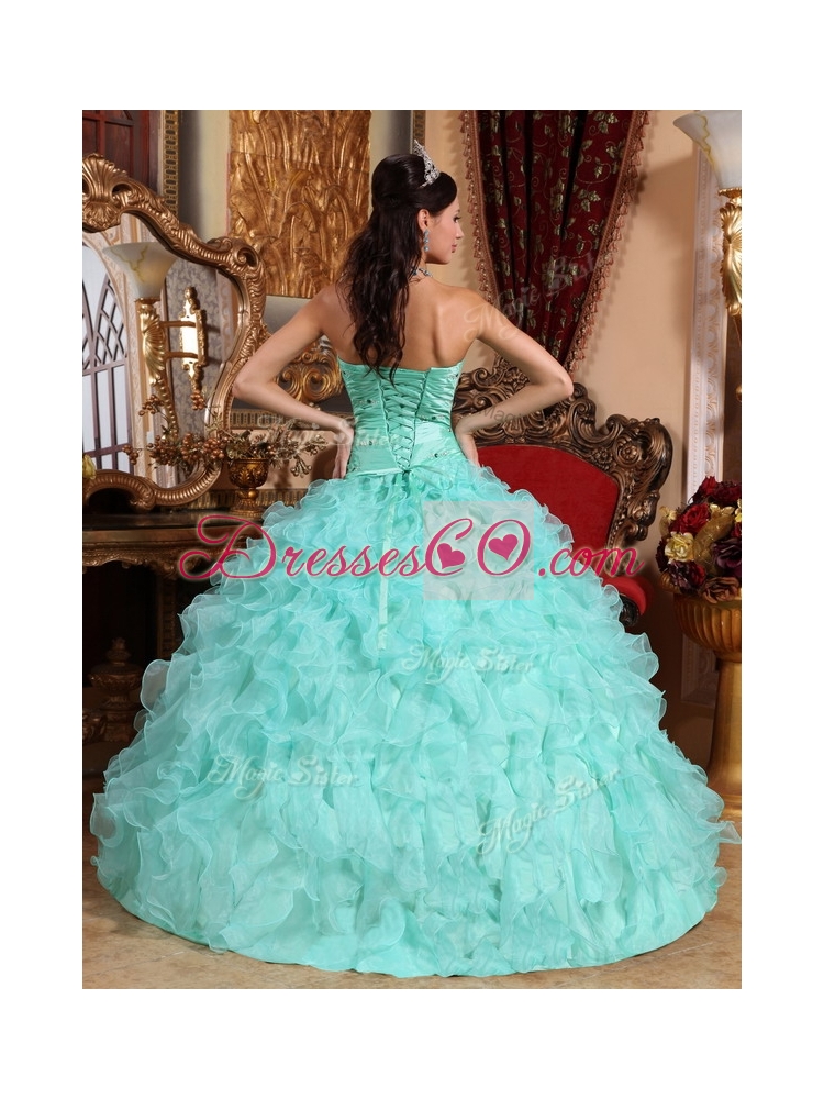 Classic Beading and Ruffles Quinceanera Dress in Apple Green