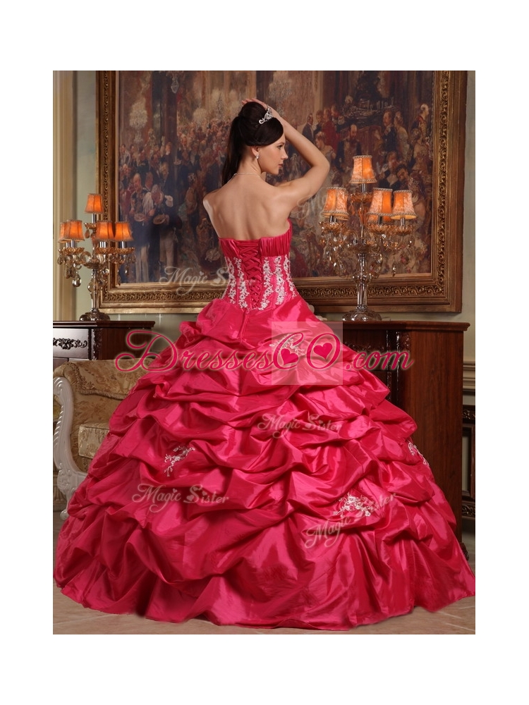 Classic Coral Red Ball Gown Strapless Quinceanera Dresses