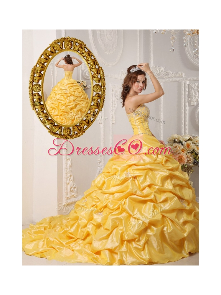 Classic  Pick Ups and Appliques Quinceanera Dress with Court Train