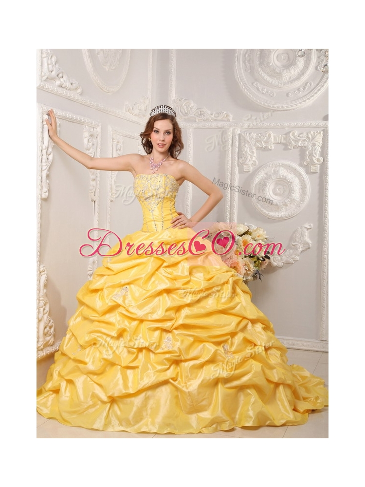 Classic  Pick Ups and Appliques Quinceanera Dress with Court Train