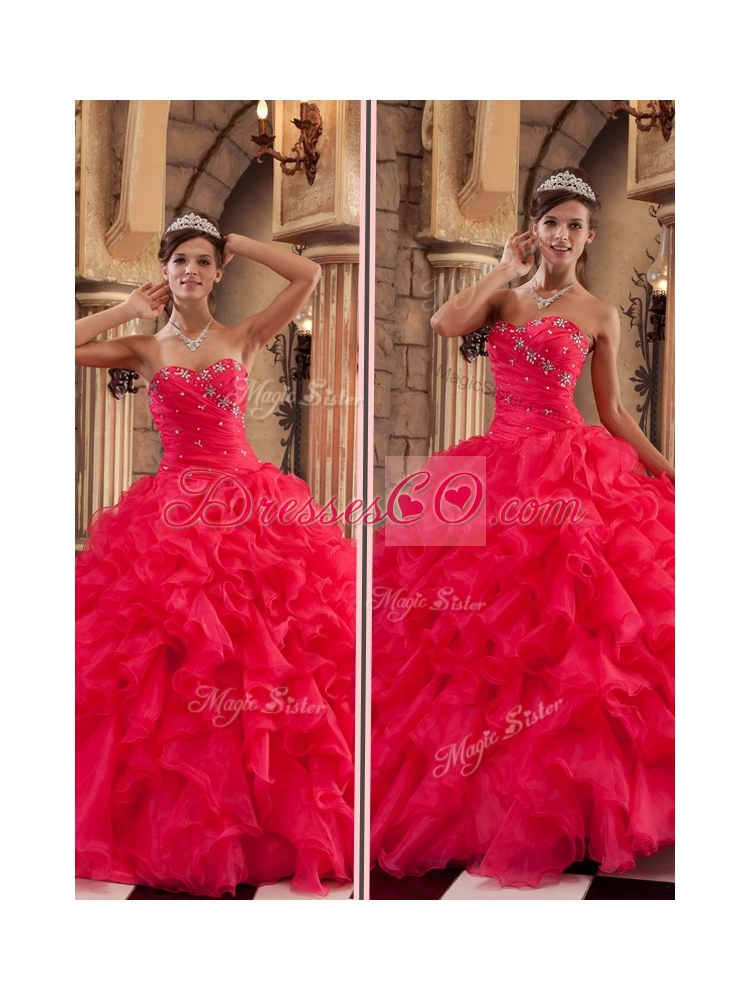 Classic Red Quinceanera Dress with Ruffles