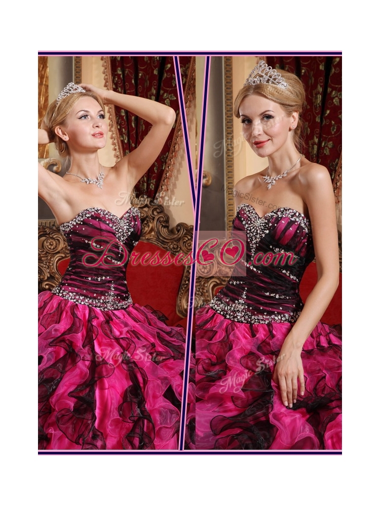 Classical Beading and Ruffles Quinceanera Dressesin Black and Red