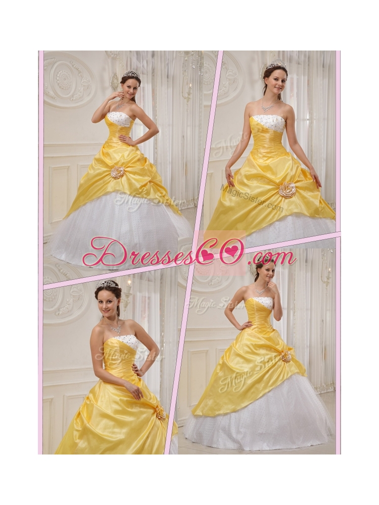 Elegant Ball Gown Strapless Quinceanera Dress in Yellow