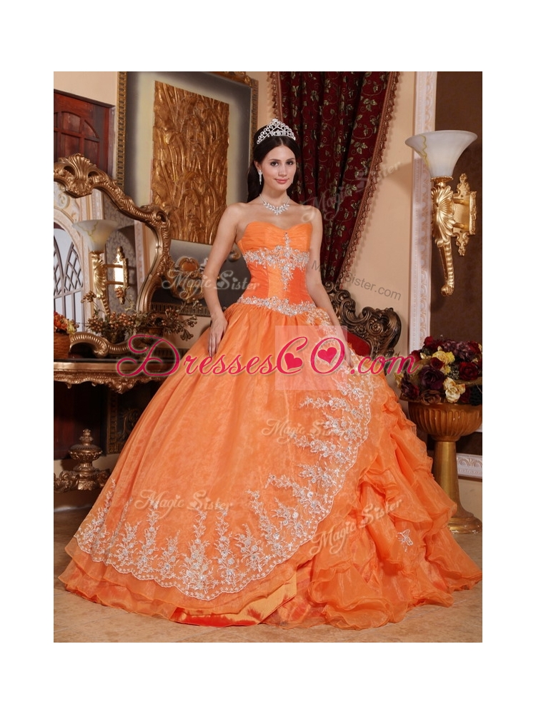 Elegant  Beading and Appliques Quinceanera Dress in Orange Red