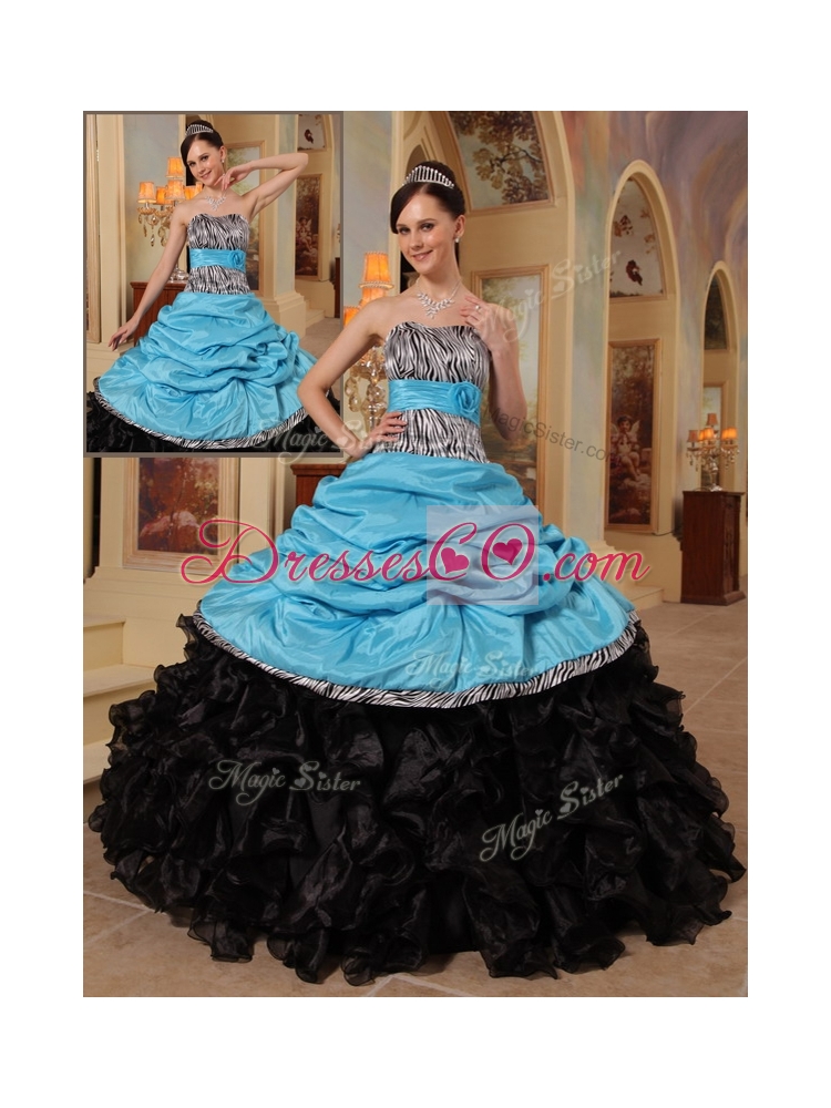 Elegant  Blue and Black Ball Gown Strapless Quinceanera Dresses