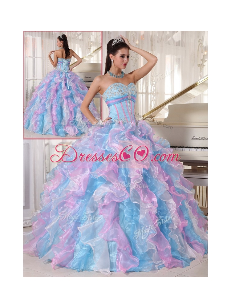 Elegant Multi Color Quinceanera Dress with Ruffles and Appliques