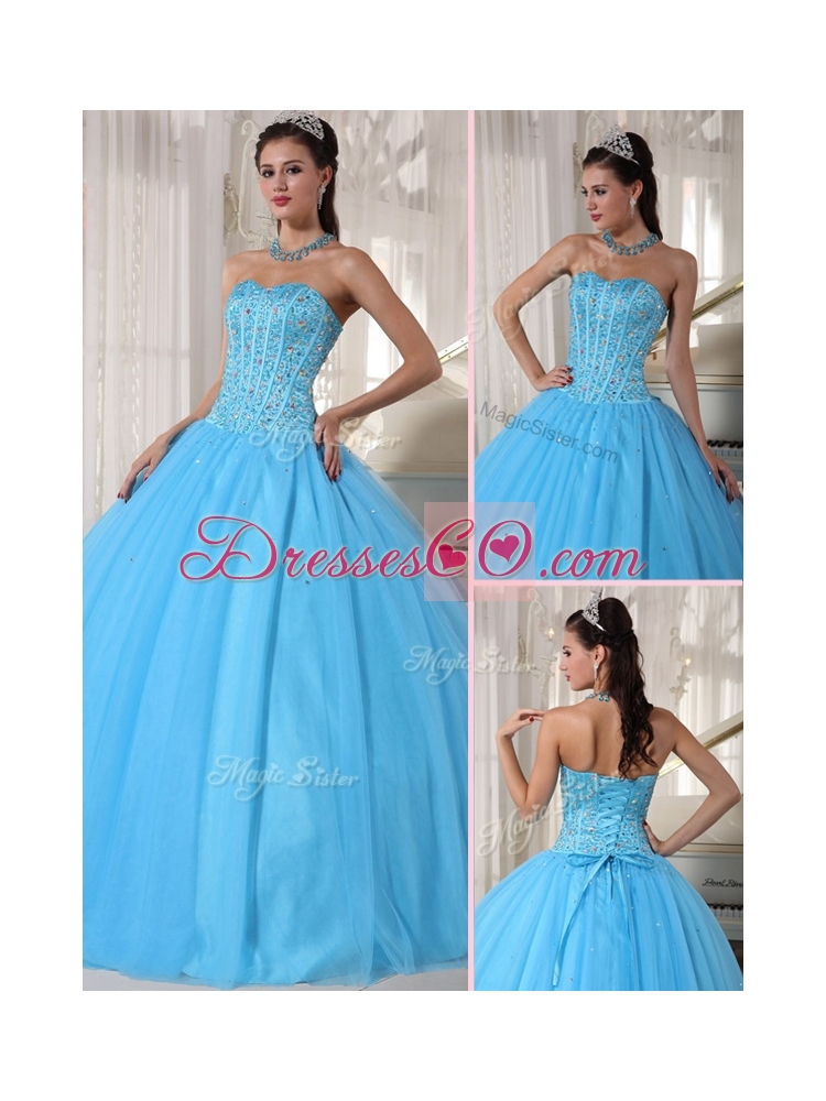 Elegant Sky Blue Ball Gown Floor Length Quinceanera Dresses